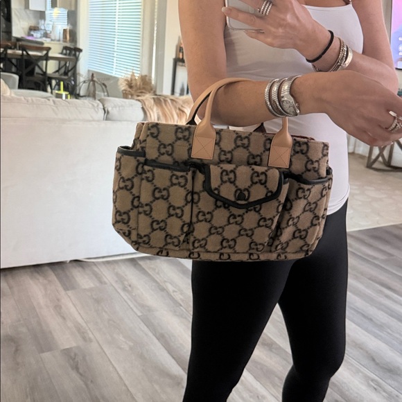 GUCCI MINI DIAPER BAG IN WOOL BLACK/TAUPE *AUTHENTIC* - Picture 9 of 10